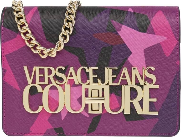 Versace Jeans Couture Schoudertas met Geometrische Print en Gouden Logo Multicolor Dames