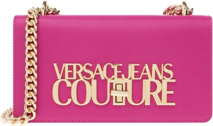 Versace Jeans Couture Fuchsia Tassen met Gouden Kettingband Roze Dames
