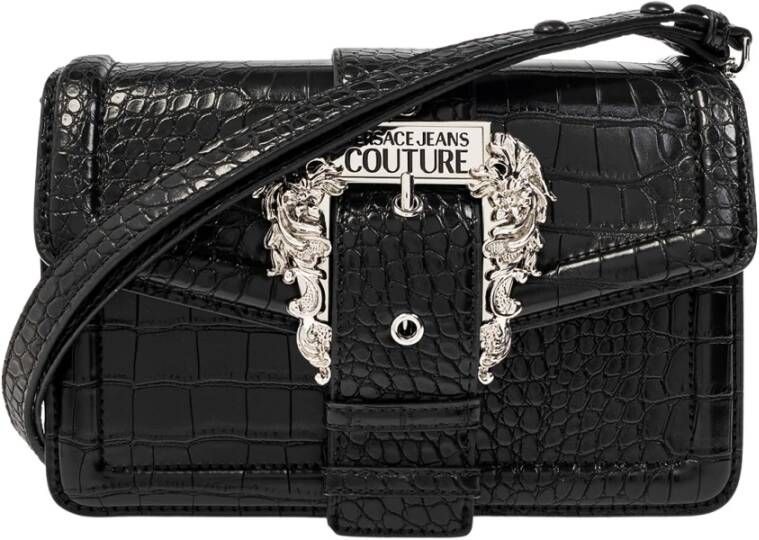 Versace Jeans Couture Zwarte Krokodil Geëmbosseerde Imitatieleer Schoudertas Black Dames