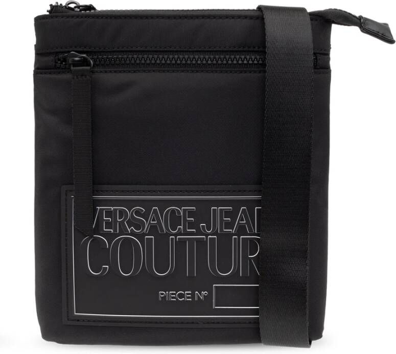 Versace Jeans Couture Zwarte schoudertas met logo en rits voor heren Black Heren