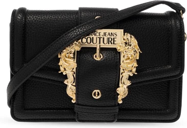 Versace Jeans Couture Zwarte Crossbody Tas met Afneembaar Gouden Ketting Detail Black Dames