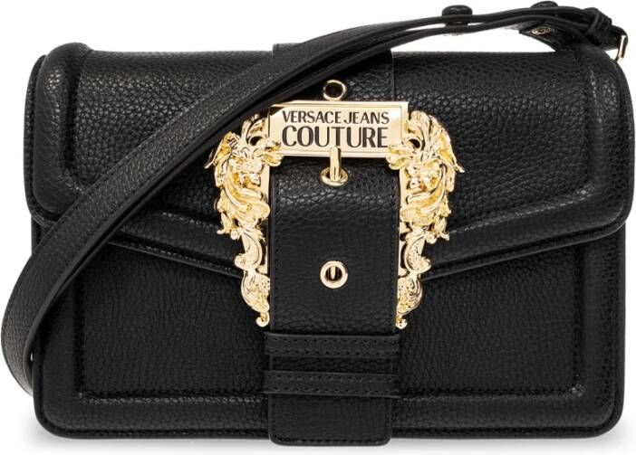 Versace Jeans Couture Zwarte schoudertas met magnetische sluiting en gouden gesp Black Dames