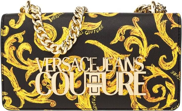 Versace Jeans Couture Zwarte schoudertas met metalen logo Multicolor Dames