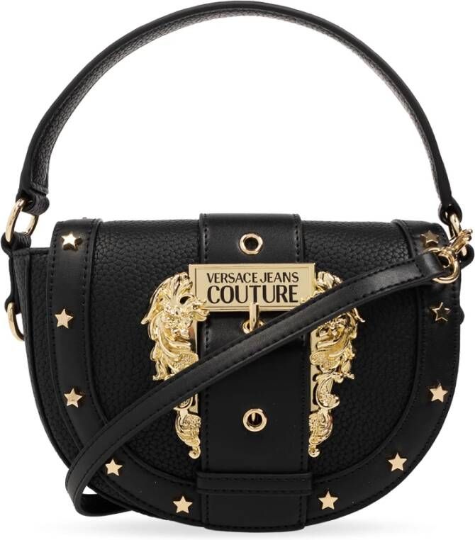 Versace Jeans Couture Zwarte imitatieleren handtas met goudkleurige barokgesp Black Dames