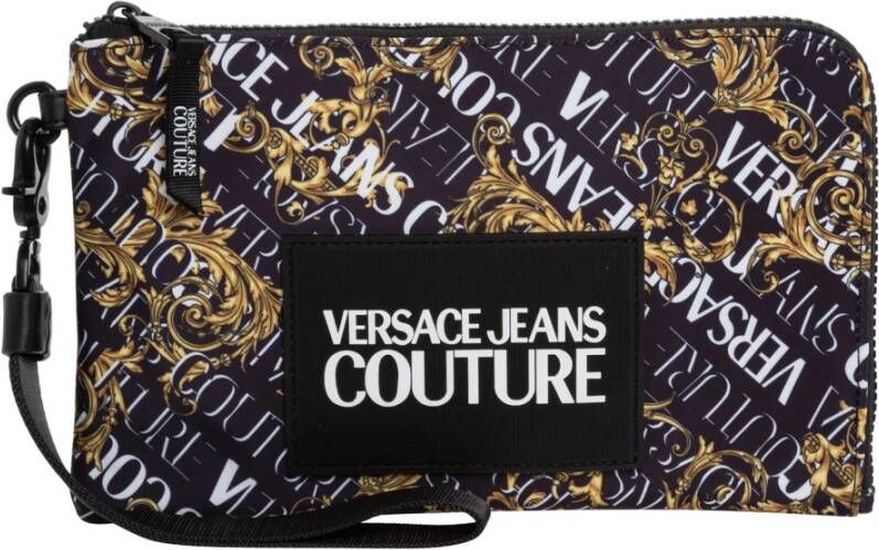 Versace Jeans Couture Zip-koppelingszak en logo gedrukt over de hele man 73Ya5P90-Zs394 zwart goud Zwart Dames