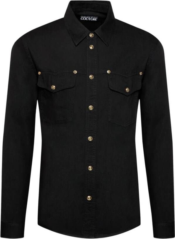 Versace Jeans Couture Denim overhemd met knoopdetail Black Heren