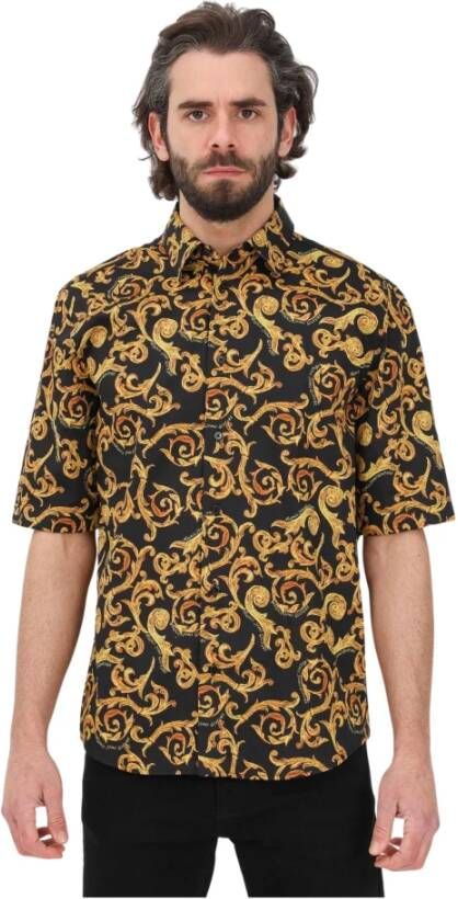 Versace Jeans Couture Zwarte Barok Print Korte Mouw Overhemd Black Heren