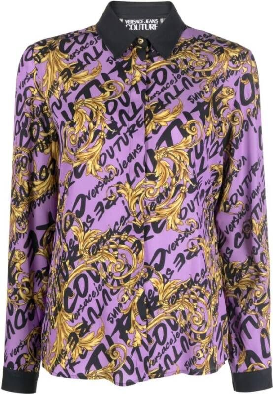Versace Jeans Couture Lilla Logo Brush Couture All Over Shirt Purple Dames