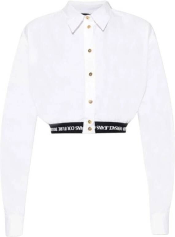 Versace Jeans Couture Wit overhemd met zwarte elastische zoom en wit bedrukt logo White Dames