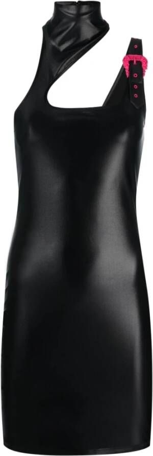 Versace Jeans Couture Asymmetrische Mini Jurk met Barok Gesp Black Dames