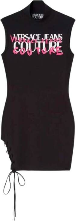 Versace Jeans Couture Stijlvolle korte jurk met kruisveters Black Dames