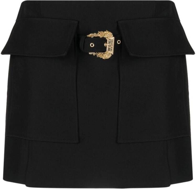 Versace Jeans Couture Lage taille mini rok met metalen gesp detail Black Dames