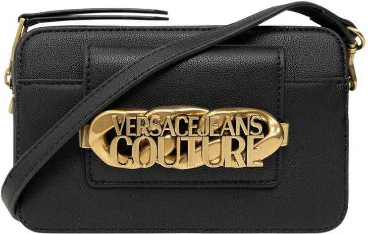 Versace Jeans Couture Zwarte schoudertas van imitatieleer met metalen logo Black Dames