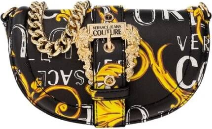 Versace Jeans Couture Zwarte Barok Print Schoudertas met Logo Gesp Multicolor Dames