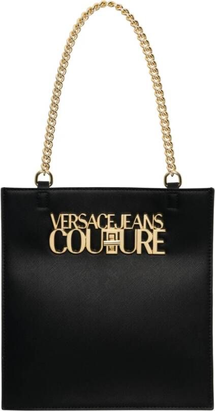 Versace Jeans Couture Zwarte Schoudertas met Logo Plaque Black Dames