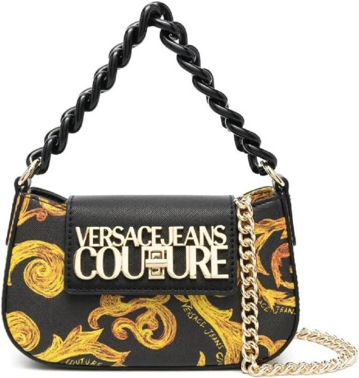 Versace Jeans Couture Zwarte Barokprint Schoudertas voor Dames Multicolor Dames