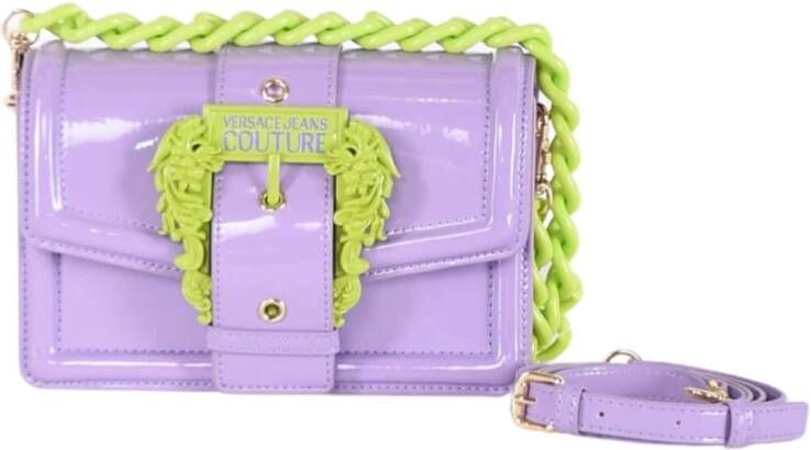 Versace Jeans Couture Lilla Glanzende Handtas met Verstelbare Band en Logo Gesp Purple Dames