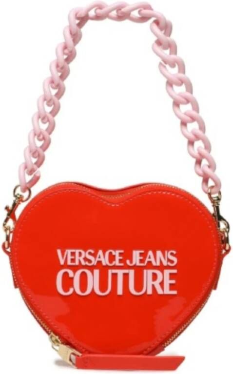 Versace Jeans Couture Rode Glanzende Hartvormige Schoudertas Red Dames