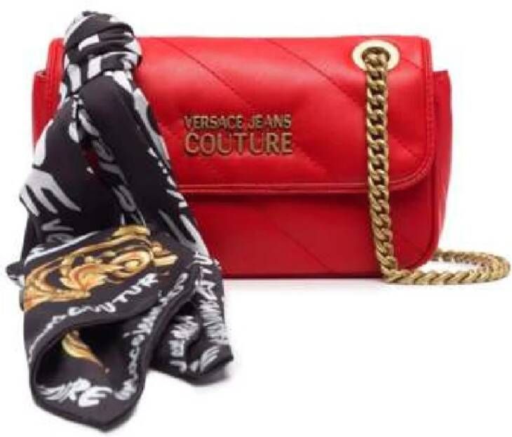 Versace Jeans Couture Rode Gewatteerde Schoudertas met Barok Print Sjaal Red Dames