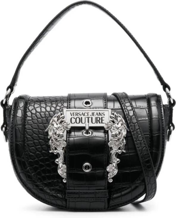 Versace Jeans Couture Zwarte tassen met D Tracolla Tonda Stampa Cocco Black Dames