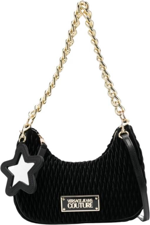 Versace Jeans Couture Gewatteerde Velvet Halve Maan Tas Black Dames