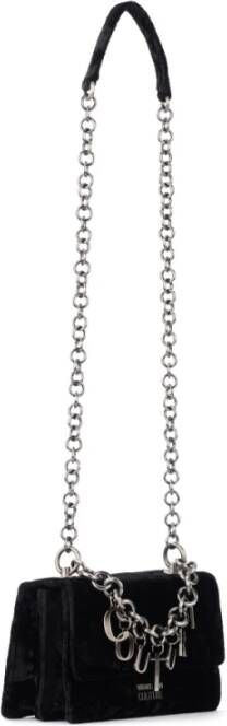 Versace Jeans Couture Zwarte Fluwelen Schoudertas met Kettingdetail Black Dames