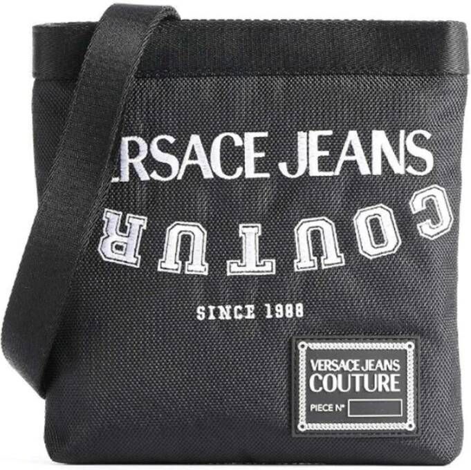 Versace Jeans Couture Zwarte Heren Schoudertas met Geborduurd Logo Black Heren