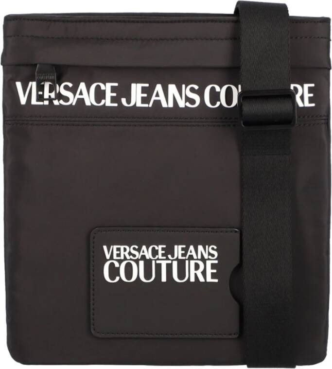 Versace Jeans Couture Zwarte Nylon Schoudertas voor Heren met Voorvak met Ritssluiting Black Heren