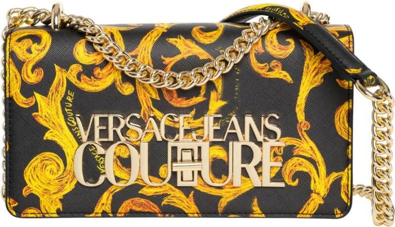 Versace Jeans Couture Zwarte schoudertas met metalen logo Multicolor Dames