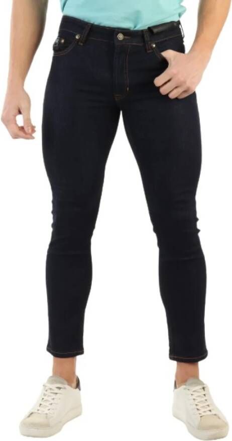 Versace Jeans Couture Skinny Fit Jeans met Metallic Logo Blue Heren