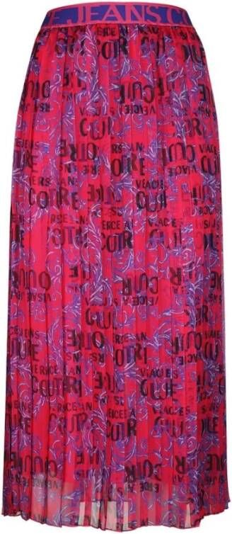 Versace Jeans Couture Hoge Taille Fuchsia Logo Print Couture Rok Multicolor Dames