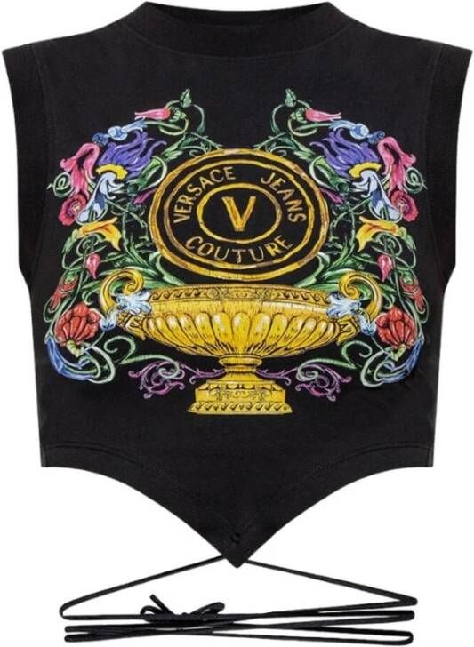 Versace Jeans Couture Grafische Print Crop Top S Black Dames