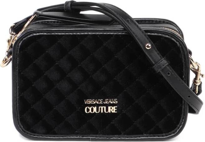 Versace Jeans Couture Gewatteerde gesp tas in zwart en goud Black Dames