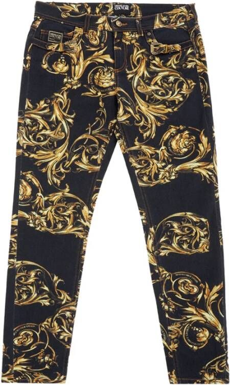 Versace Jeans Couture Barok Gedrukte Denim Jeans Zwart