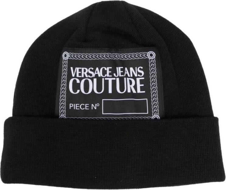 Versace Jeans Couture Piece Number Beanie Blijf warm en stijlvol in het zwart Black Heren