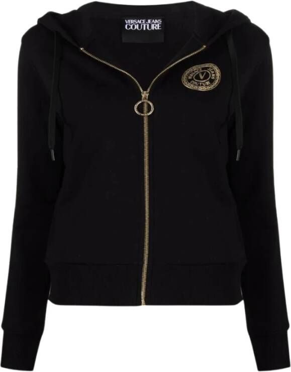 Versace Jeans Couture Zwarte katoenen hoodie met gouden logo Black Dames