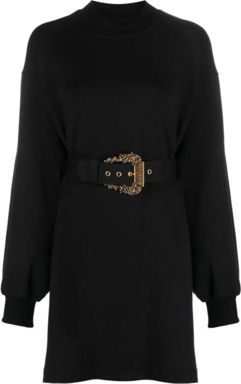 Versace Jeans Couture Zwarte katoenen jurk met hoge hals Black Dames