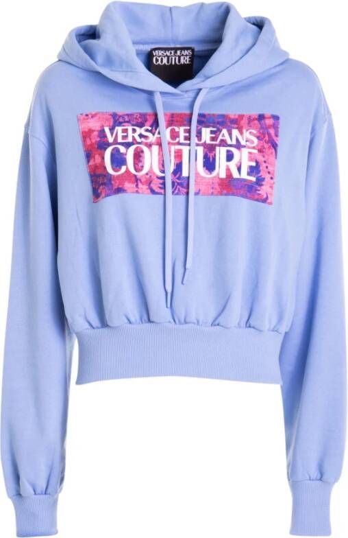 Versace Jeans Couture Blauwe Logo-Print Katoenen Hoodie Blue Dames