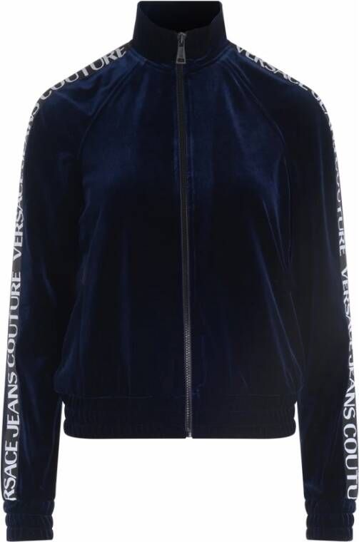 Versace Jeans Couture Velvet Zip-Through Sweatshirt Hoodie Blue Dames