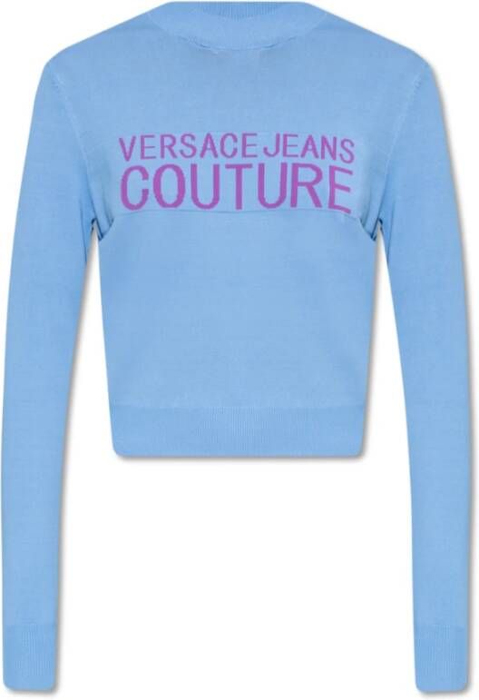 Versace Jeans Couture Lichtblauwe Viscose Logo Sweater Blue Dames