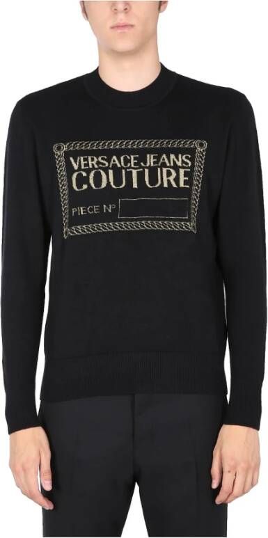 Versace Jeans Couture Sweater With Lurex Logo Print Zwart Heren