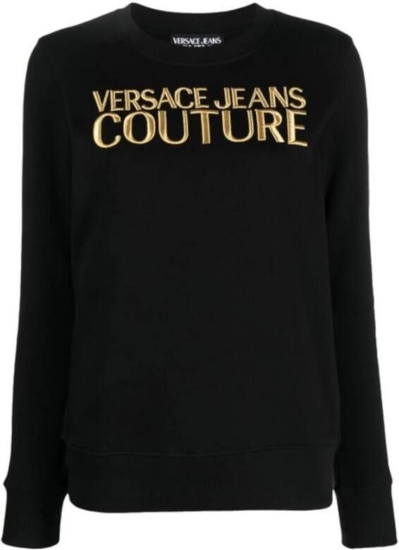 Versace Jeans Couture Zwart Crewneck Sweatshirt met Geborduurd Logo M Black Dames