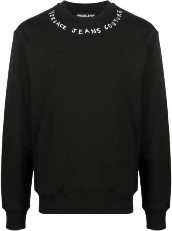 Versace Jeans Couture Zwarte Heren Sweatshirt met Wit Contrast Lettering XXL Black Heren