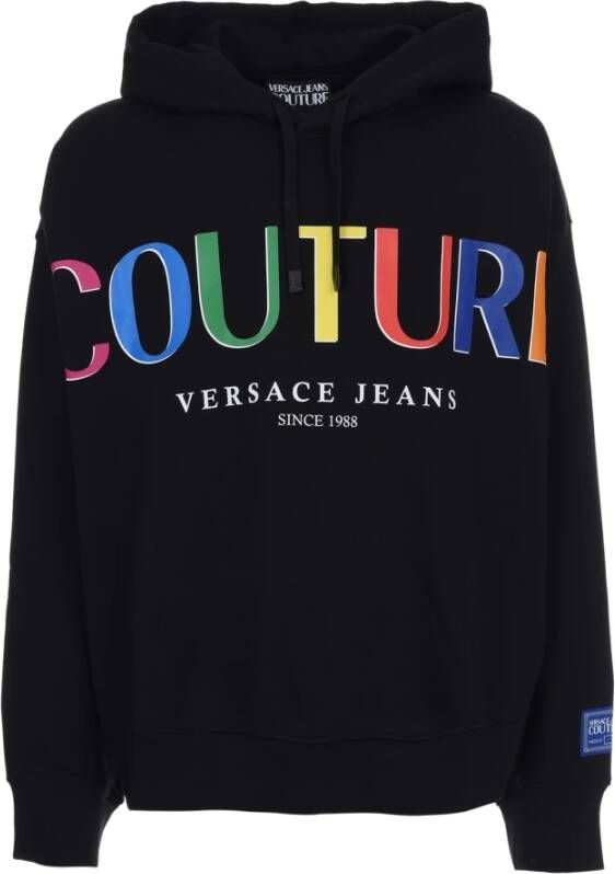 Versace Jeans Couture sweatshirt with hood cotton brand name Zwart Heren