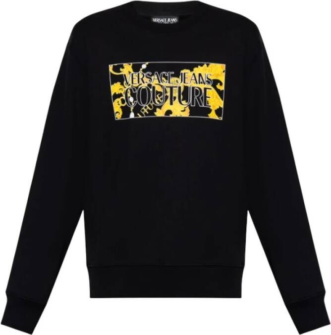 Versace Jeans Couture Zwarte Sweaters met Institutioneel Logo en Gouden Chain Couture Print Black Heren