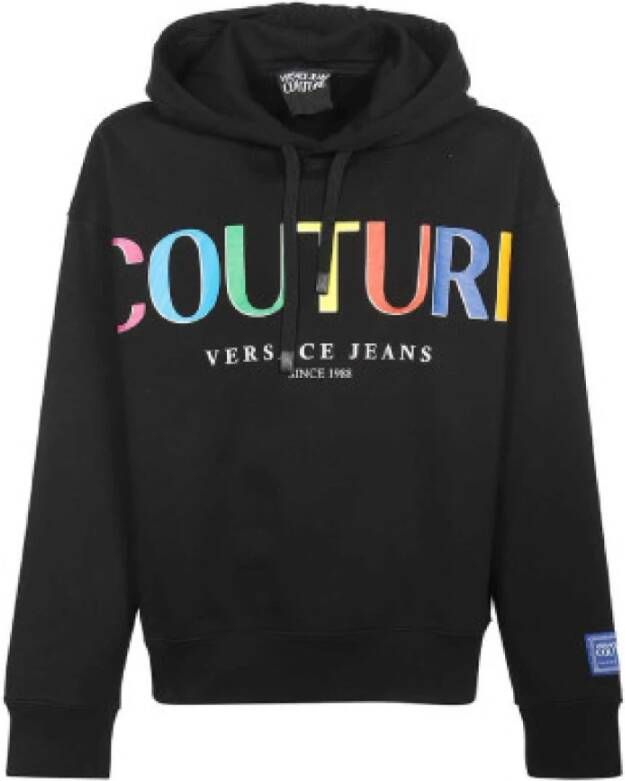 Versace Jeans Couture Zwarte Heren Hoodie met Multicolor Logo Print Black Heren