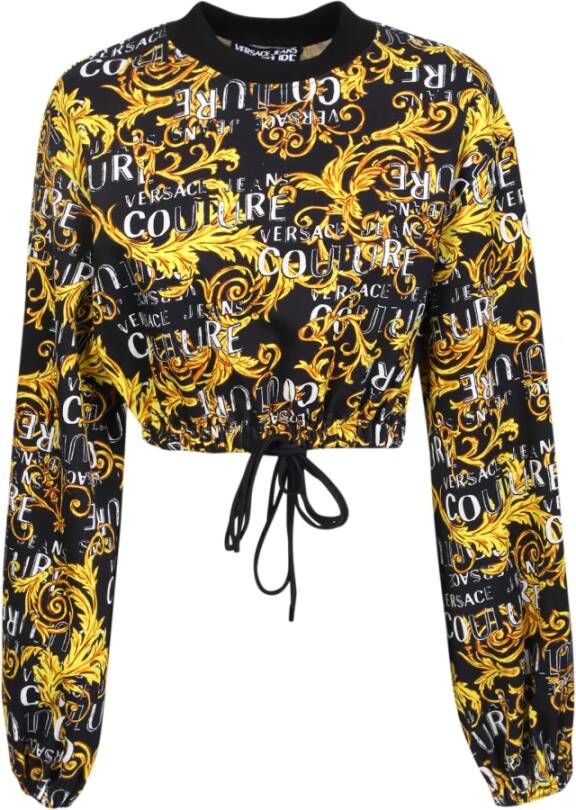 Versace Jeans Couture Logo Print Cropped Top Black Dames
