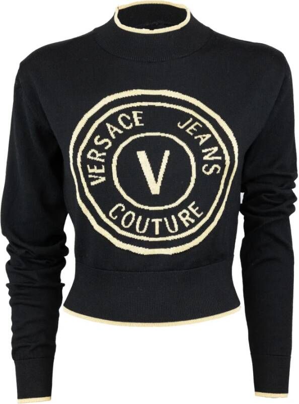 Versace Jeans Couture Zwarte wollen trui met Maxi Logo Black Dames