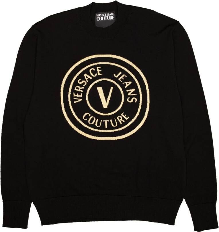 Versace Jeans Couture Heren Trui van Wol met Gouden Logo Black Heren