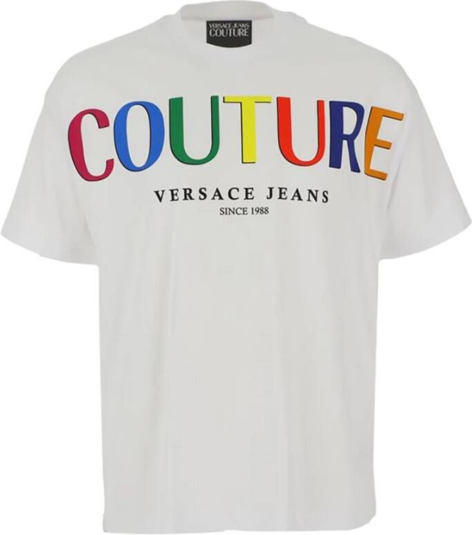 Versace Jeans Couture T -shirt kleurrijk middenlogo Wit Heren